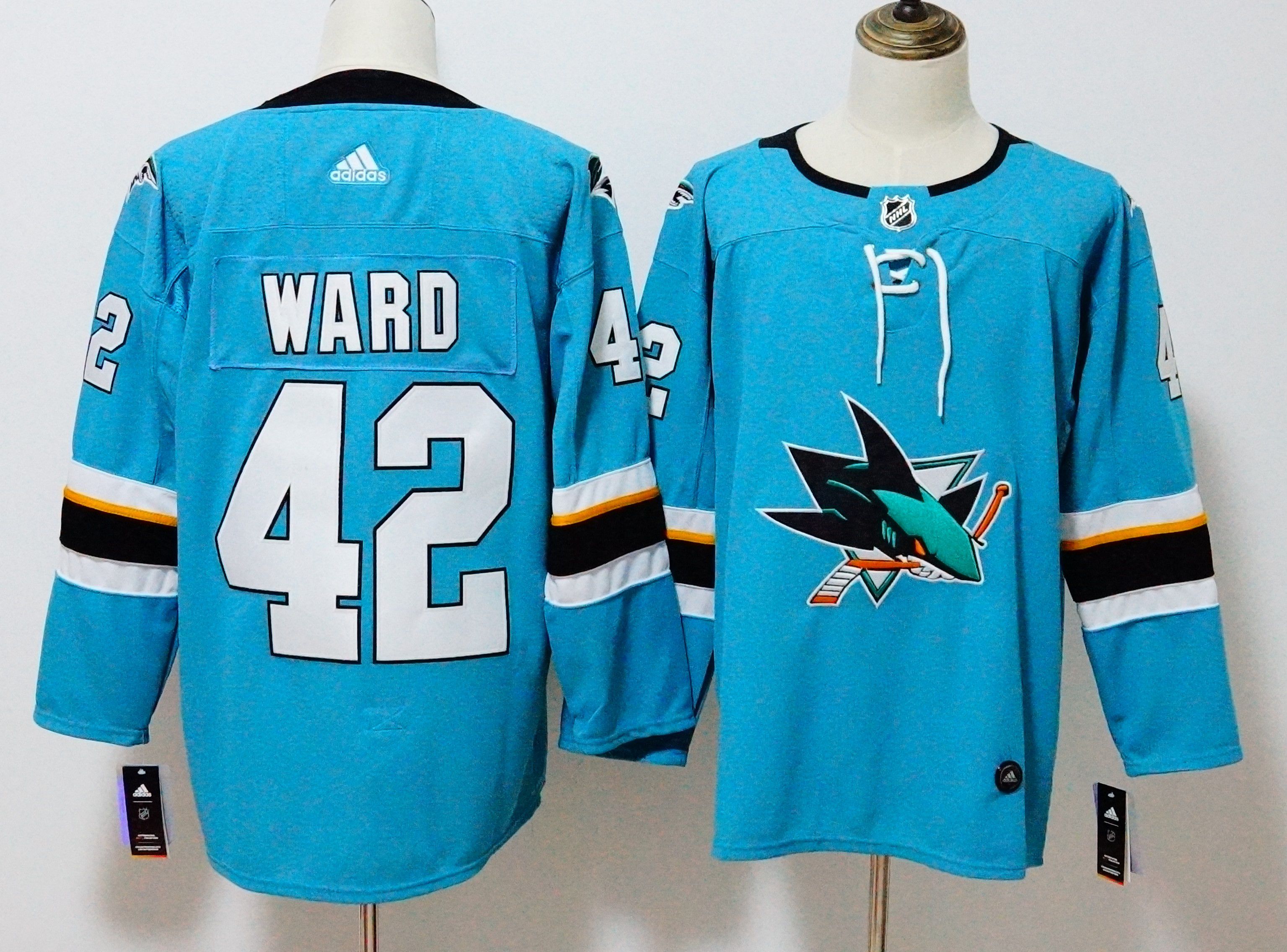 Men San Jose Sharks #42 Ward Blue Hockey Stitched Adidas NHL Jerseys